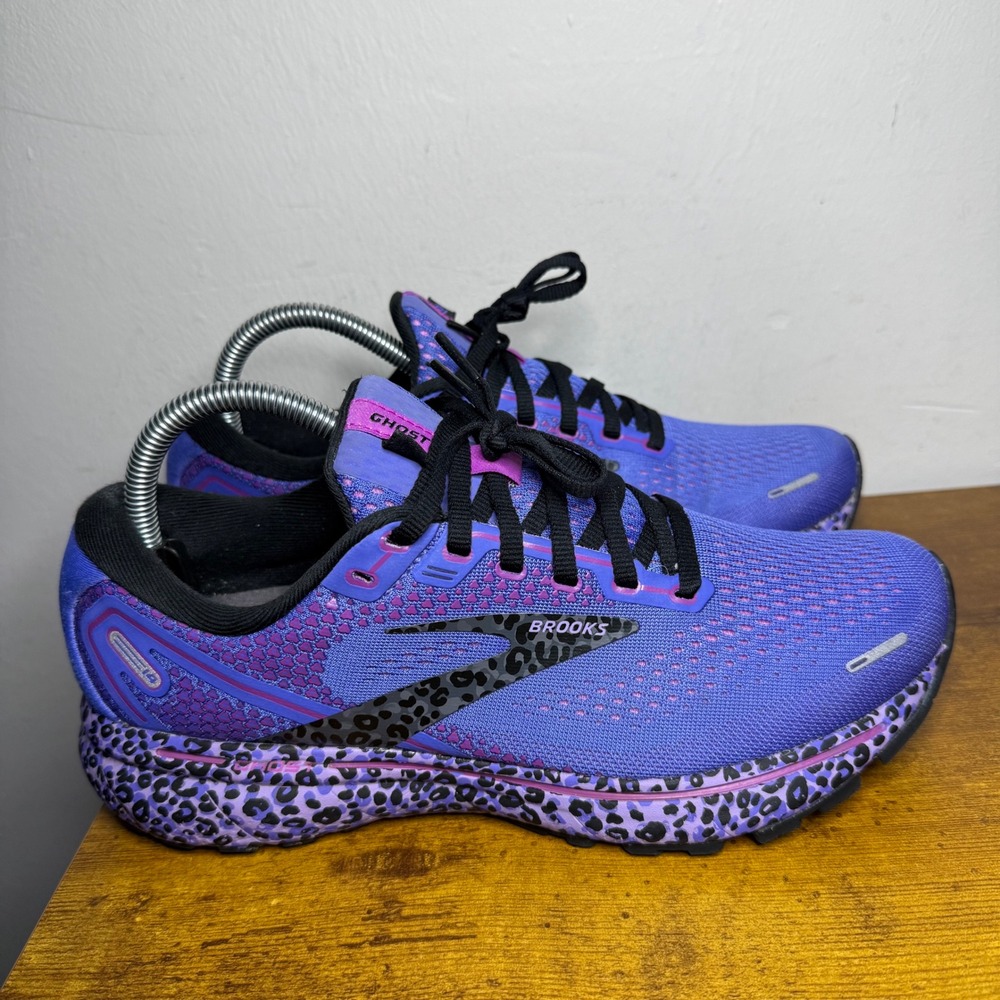 Brooks Ghost 14 Running Shoes Womens Size 9 Purple Leopard 1203561B578